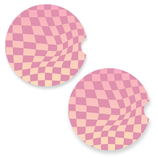 Pink Gradient Checker Car Coasters