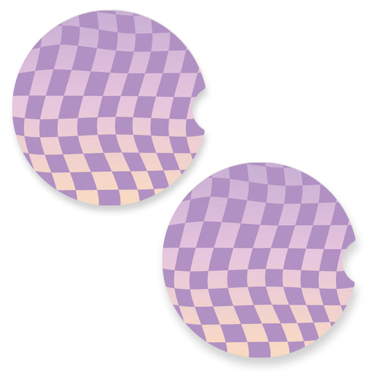 Purple Gradient Checker Car Coasters