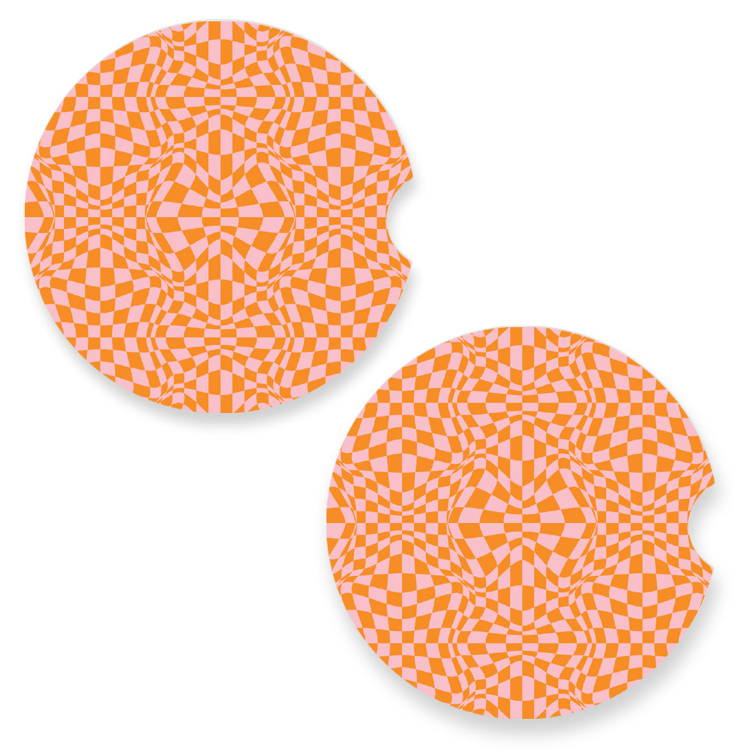 Pink and Orange Checker Car Coasters