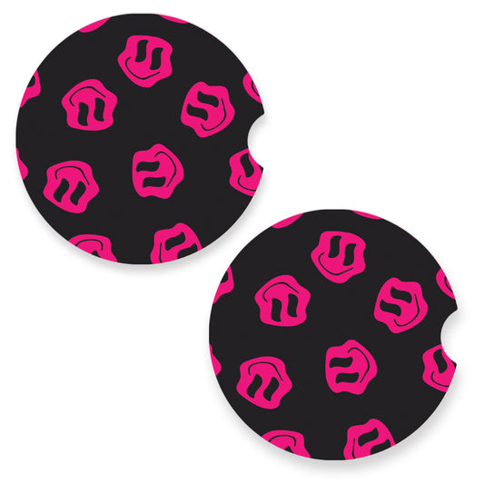 Pink Wavy Smilies Car Coasters